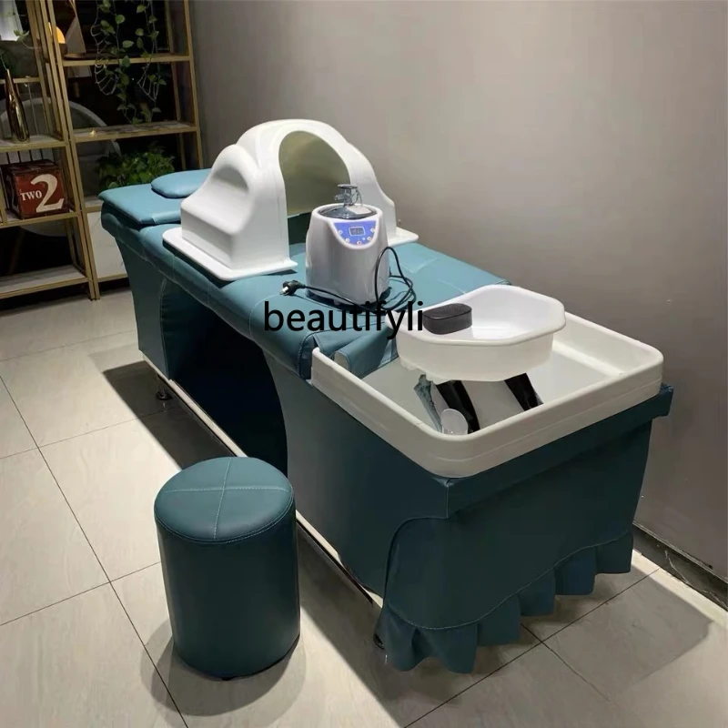 Shampoo Chair Barber Shop Spa Fumigation Shampoo Chair Lying Completely Massage Flushing Bed for Hair Salon