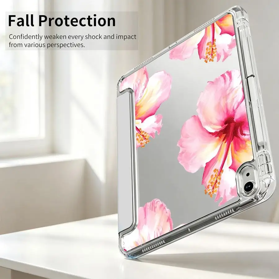 Creative Pink Floral Tablet Case with Pen Slot Cover
