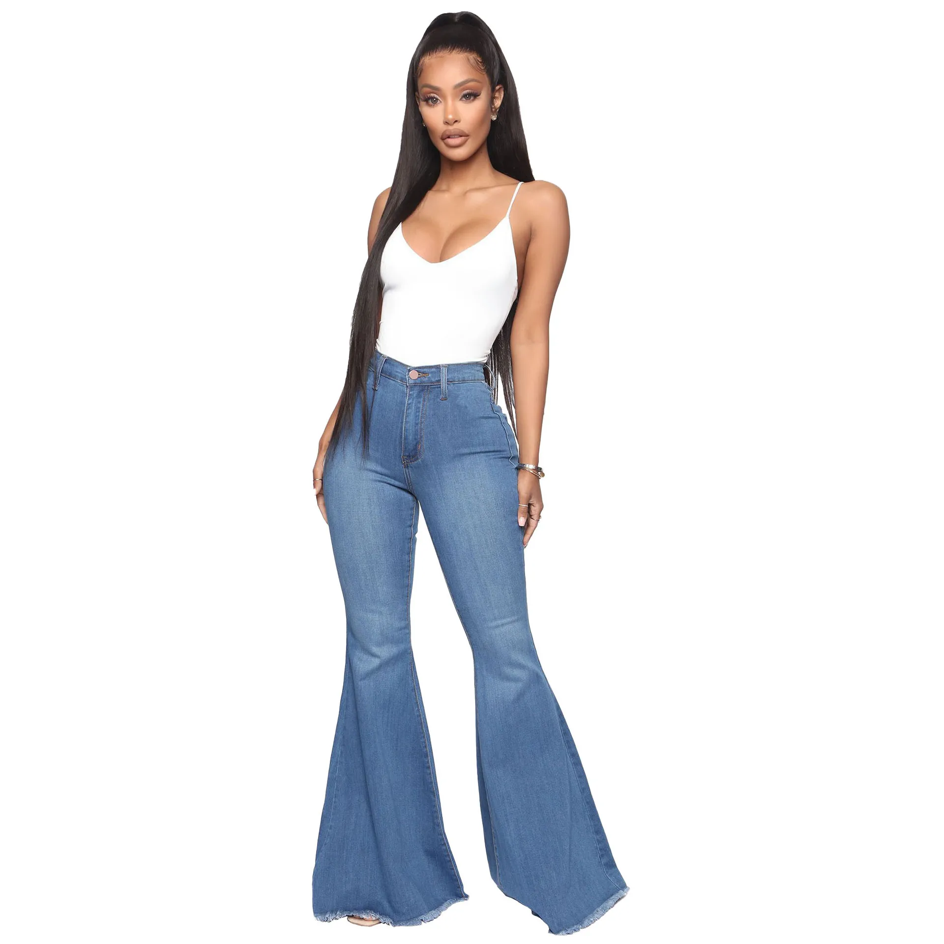 leather pants Tilorraine 2022 European and American fashion high waist versatile slim elastic denim flared pants  jeans woman  wide leg jeans cargo pants