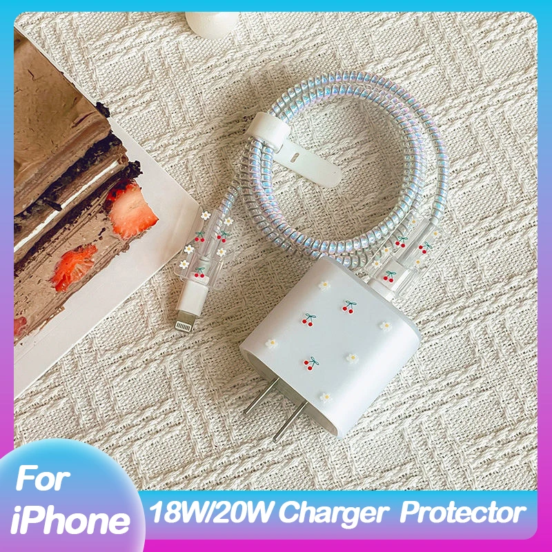 Вишневый USB-кабель, защитная крышка для iphone 20 Вт, американский оригинальный адаптер, защитная крышка, спиральная Защитная крышка для передачи данных