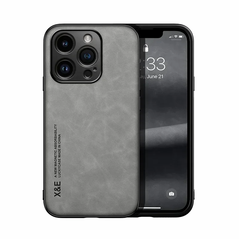 Luxury Leather Phone Case with Metal Plate Support