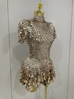 Luxury High Quality Shiny Shell Sequins Bodysuit Dress Women Sexy Nightclub Dance Performance Clothing Birthday party Dresses - Image 5