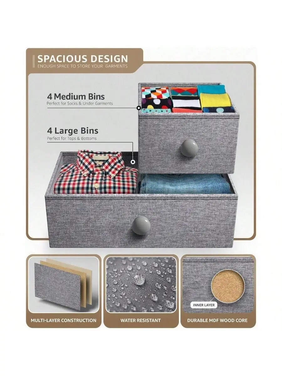 Sorbus Dresser with 8 Drawers - Chest Clothing Organizer Unit with Steel Frame Wood Top Knob Handle Easy Pull Fabric Bin 5