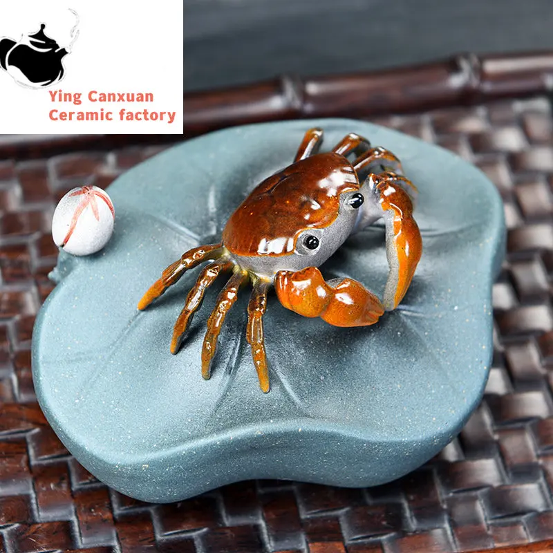 

Purple Sand Color Changing Tea Pet Crab Kung Fu Tea Ceremony Decoration Lotus Hairy Crab Yixing Handmade Tea Pet Chinese Tea