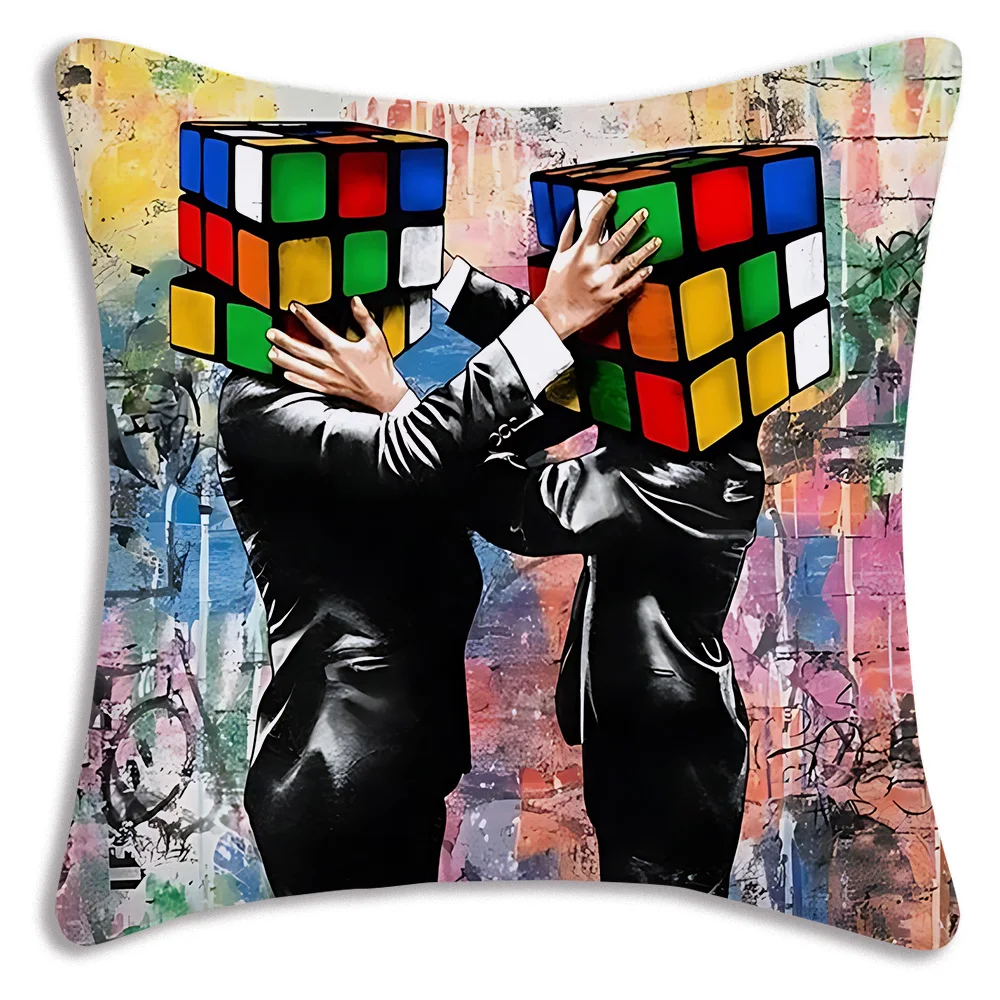 Banksy Street Graffiti Art Pillow Covers Cartoon Sofa Decorative Home Double-sided Printing Short Plush Cute Cushion Cover 6