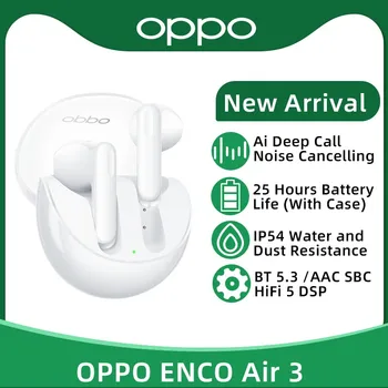 OPPO ENCO 에어 3 TWS 이어폰, 무선 블루투스 5.3 이어버드, AI 노이즈 캔슬링 무선 헤드폰, AAC SBC, OPPO Reno 9 Pro용