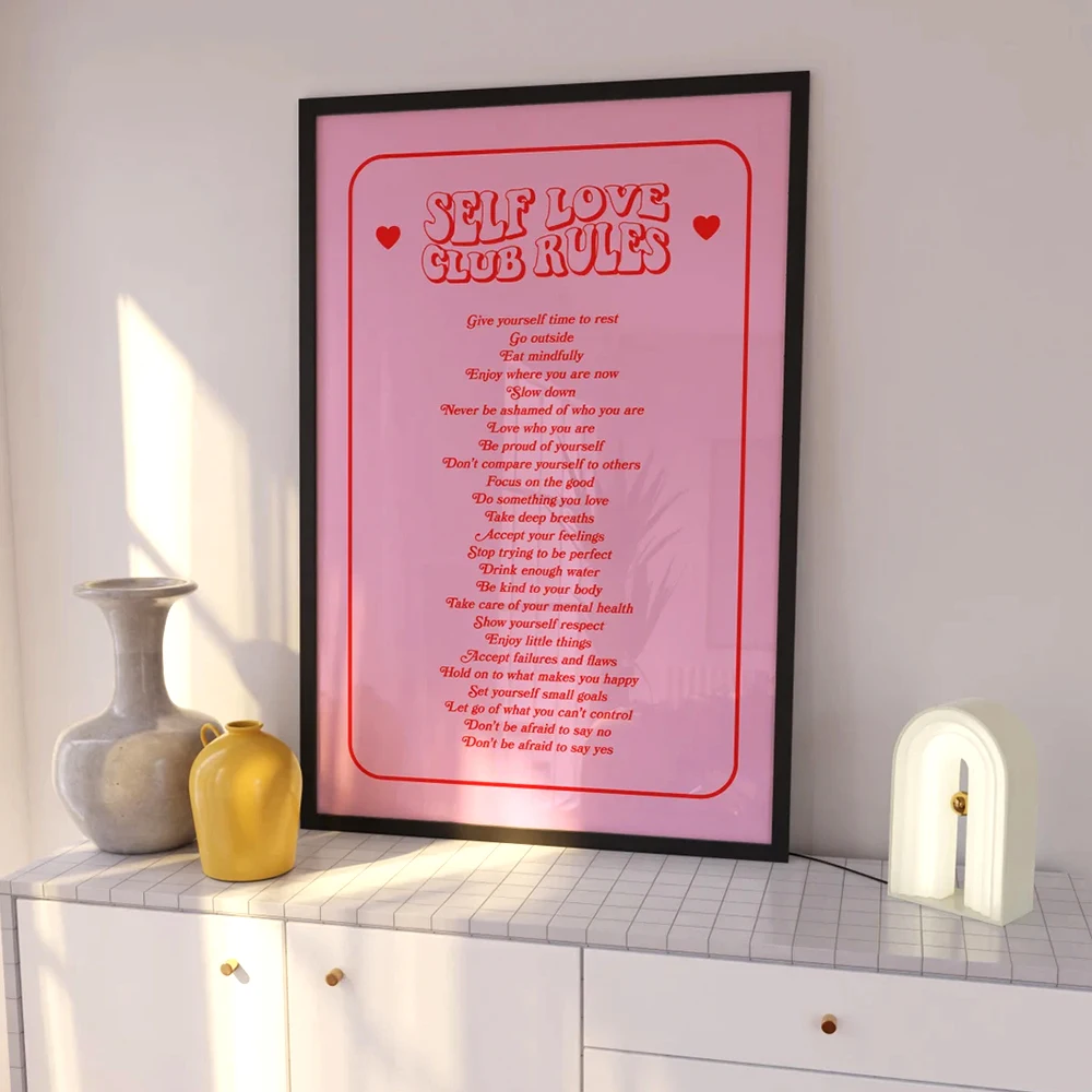 Modern Self Love Club Rules Citazioni Motivazionali Rosa Daily Stations Wall Art Print Pictures For Preppy Room Dorm Home Decor