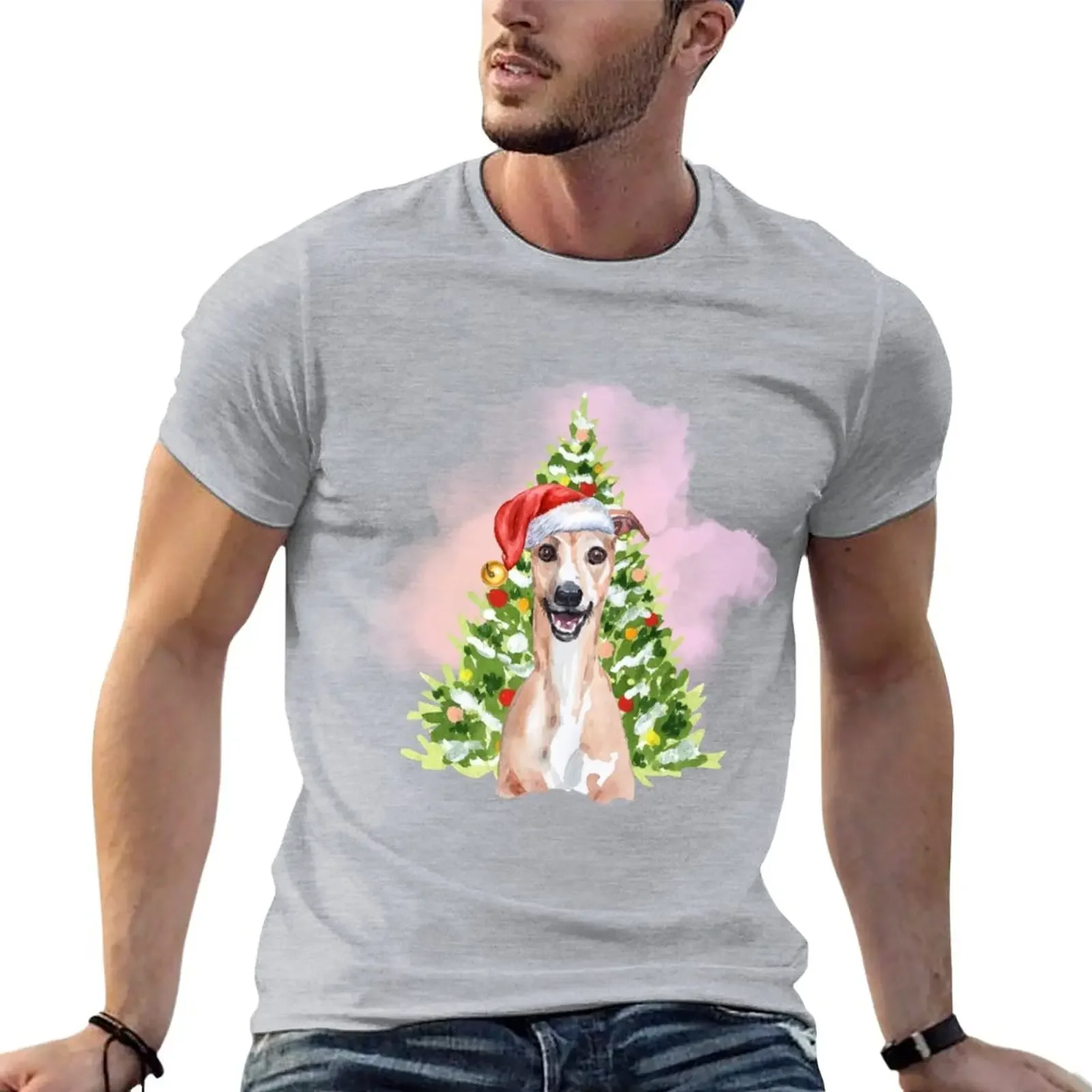 

Whippet Christmas : Whippet With Christmas Tree T-Shirt graphics customs design your own big and tall t shirts for men