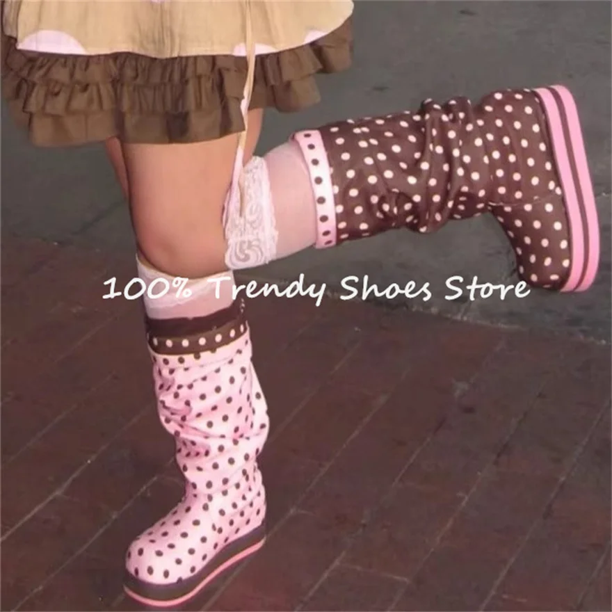 Polka dot chunky long boots detail