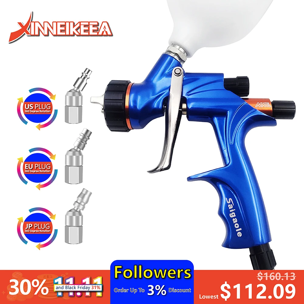 New NVE Water Based Paint Spray Gun High Atomization Boutique Car Spray Gun Environmental Protection Spray Gun Nozzle 1.3mm HVLP original taiwan polaroid r 43 manual spray gun low pressure environmental protection car paint spray gun high atomization pot