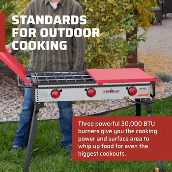 Chef Pro 16 Cooking System - Three-Burner Camp Stove - Includes Windscreen & Matchless Ignition - Portable Camping Cooking Stove 2