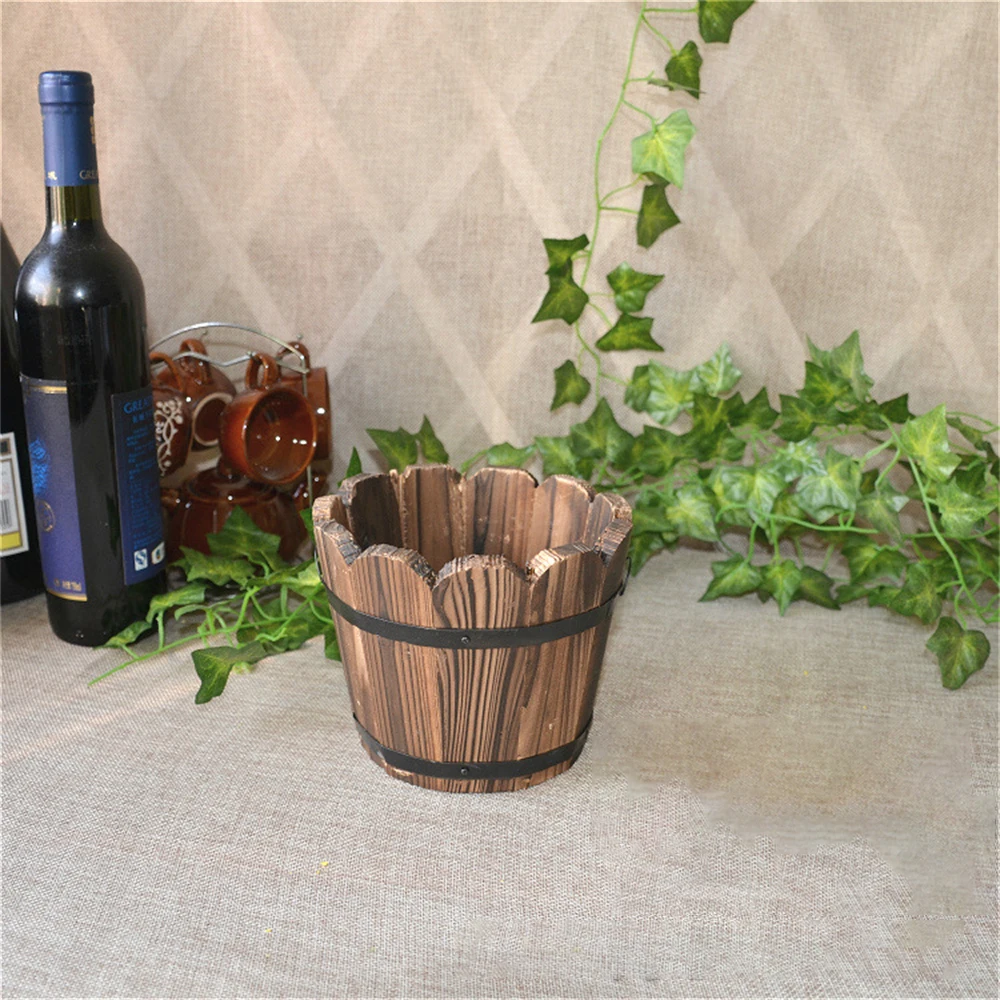Wood Wooden Round Barrel Planter Flower Pots