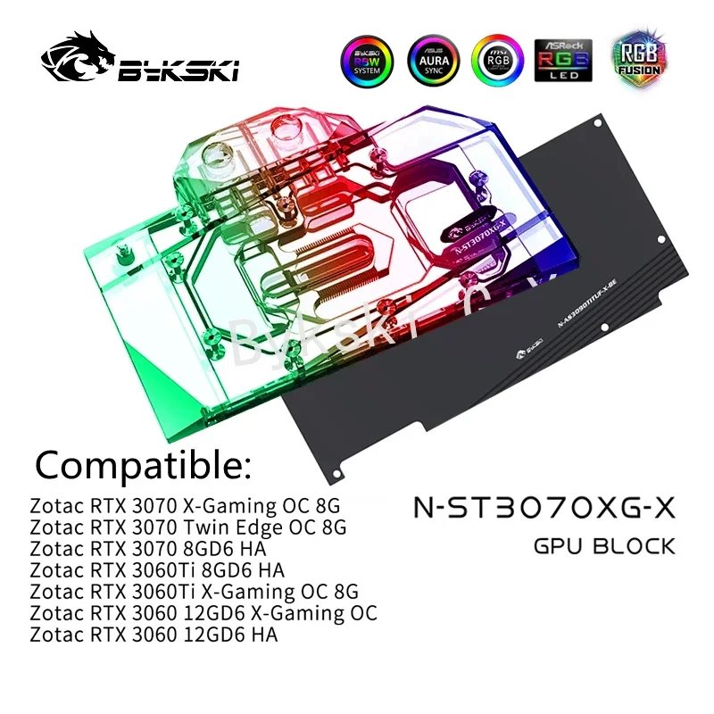 RTX-3070 8gb（ジャンク） ZOTAC + BYKSKI 水冷ブロック Bykski N-ST3070XG-X,RGB GPU Water Block for ZOTAC Geforce