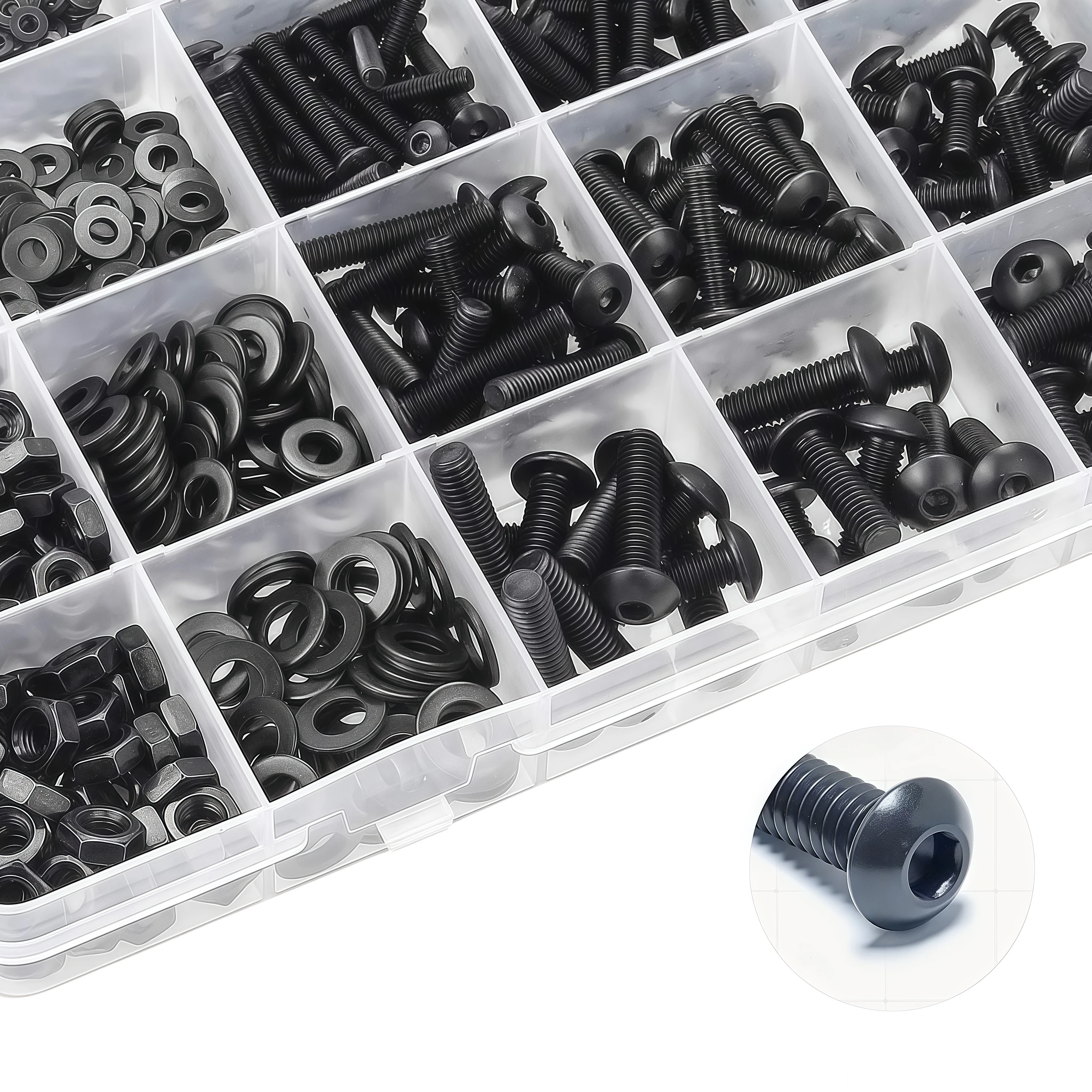 WZHUIDA M2 M3 M4 M5 Metric Bolts and Nuts Assortment Kit Button Head Hex Socket Cap Screws Bolts and Hex Nuts with Wrench