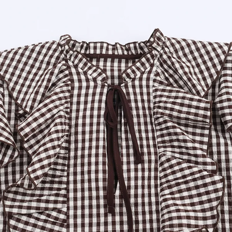 Women's Shirt Fall 2025 New Check Long Sleeve Stacked Decoration Pastoral Collegiate Shirts Casual Fashion Personality Top ﻿