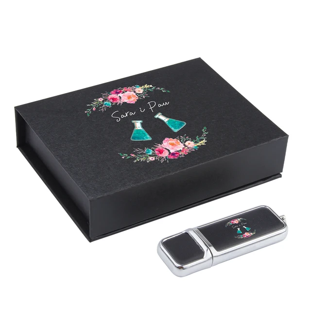 Leather USB Flash Drive 128GB Free Custom Logo Memory Stick Paper Box Pen Drive 64GB Color Printing Pendrive 32GB Creative Gifts 1