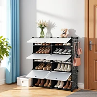 JHK 6-Tier Plastic Stackable Shoe Storage Cabinet with Door Multilayer Shoe Shelves Organize for Space Saving Cabinet Home