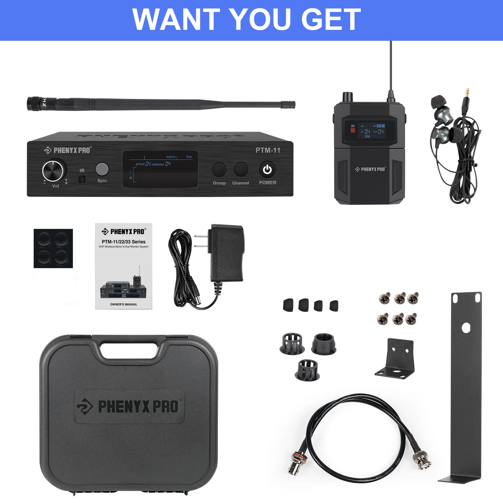 Phenyx Pro PTM-11 Single Channel Mono Wireless Stage Return Audio in Ear Monitor System for Band/Church wireless in ear monitor