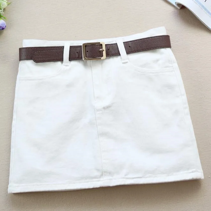 

Spring Summer Denim Mini Skirts Women Mid Waist A-line With Safety