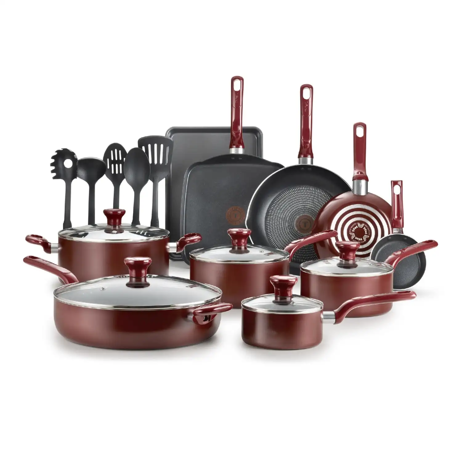 

T-fal Easy Care Nonstick Cookware, 20 Piece Set, Red