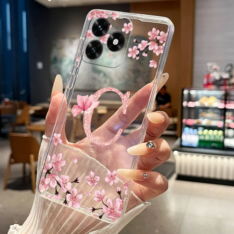 Floral Letter Design Transparent Silicone Protective Phone Case