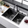33x22 Black Drop In Double Bowl 60/40 Kitchen Sink, 33 Inch 16Gauge Black Drop In 60/40 Double Bowl Kitchen Sinks 3