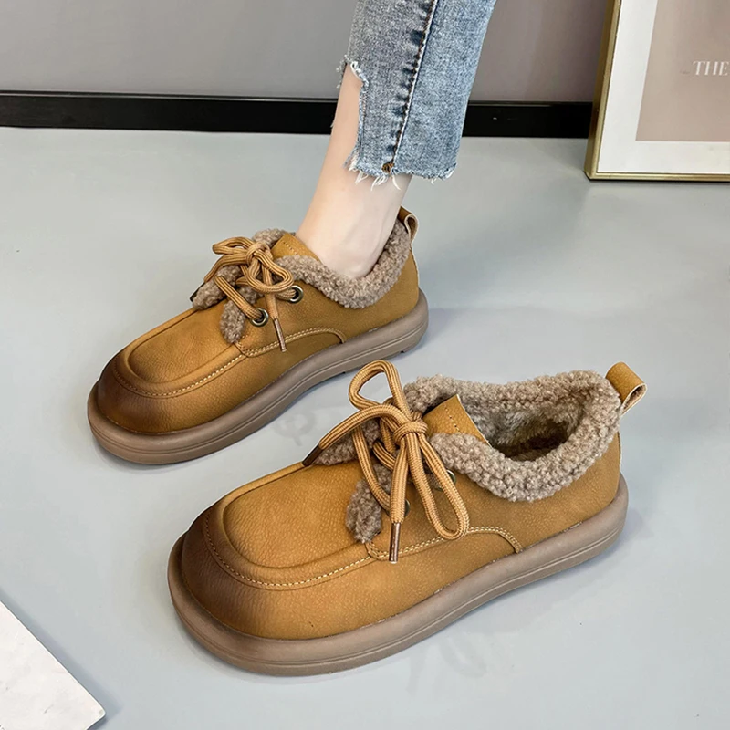 

Туфли женские с круглым носком, мягкие кроссовки с мехом, Мокасины, без шнуровки, повседневная Осенняя обувь, лоферы