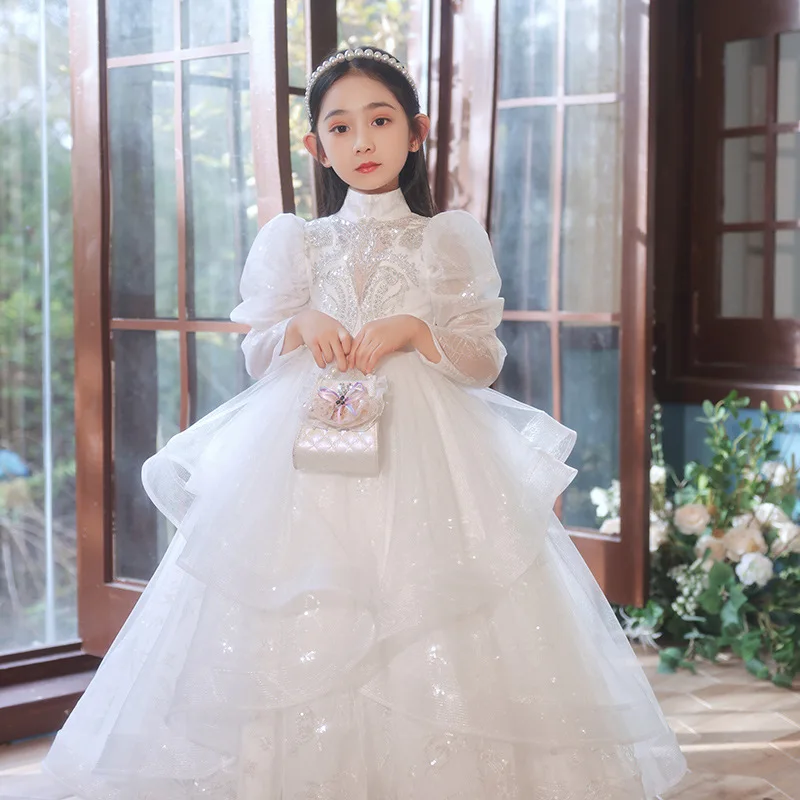 

Sequins Embroidery court Girls Dress for Party Wedding Dress Children Princess Pageant Gown Beading Kids Dresses for Girls