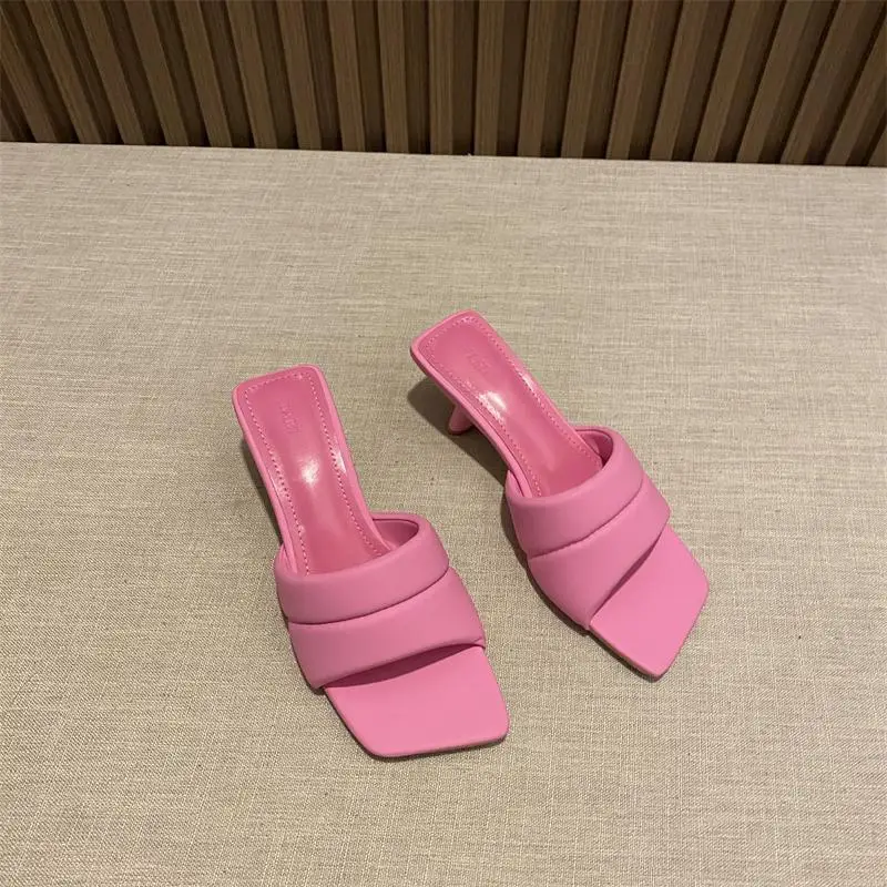 여성용 오픈 토 스퀘어 플립 플롭, 여성 하이힐 샌들, 2024 여름 신상