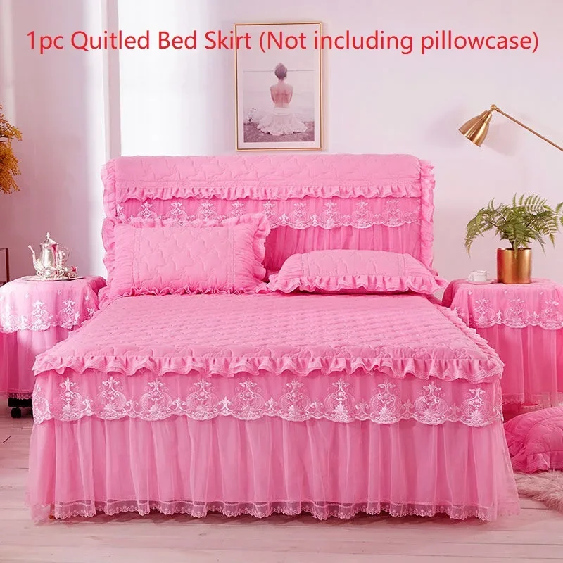 Princess Thicken Padding Bed Skirt Non-slip Flat Bed Skirt Quilted Bedspread Soft Warm King Queen Bed Skirt Without Pillowcase 2