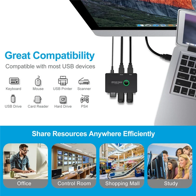 USB KVM Switch USB 3.0 KVM Switcher for Keyboard Mouse Printer Mi Box 2Pc Port Sharing 4Pcs Device Hub