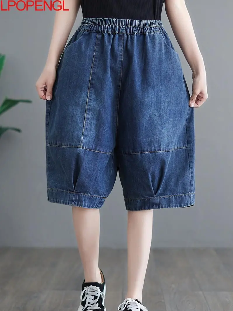 

Literary Vintage White Jeans Denim Shorts Women's Summer New 2022 Loose Blue Casual Wide-leg Five-point Pants High Waist Jeans
