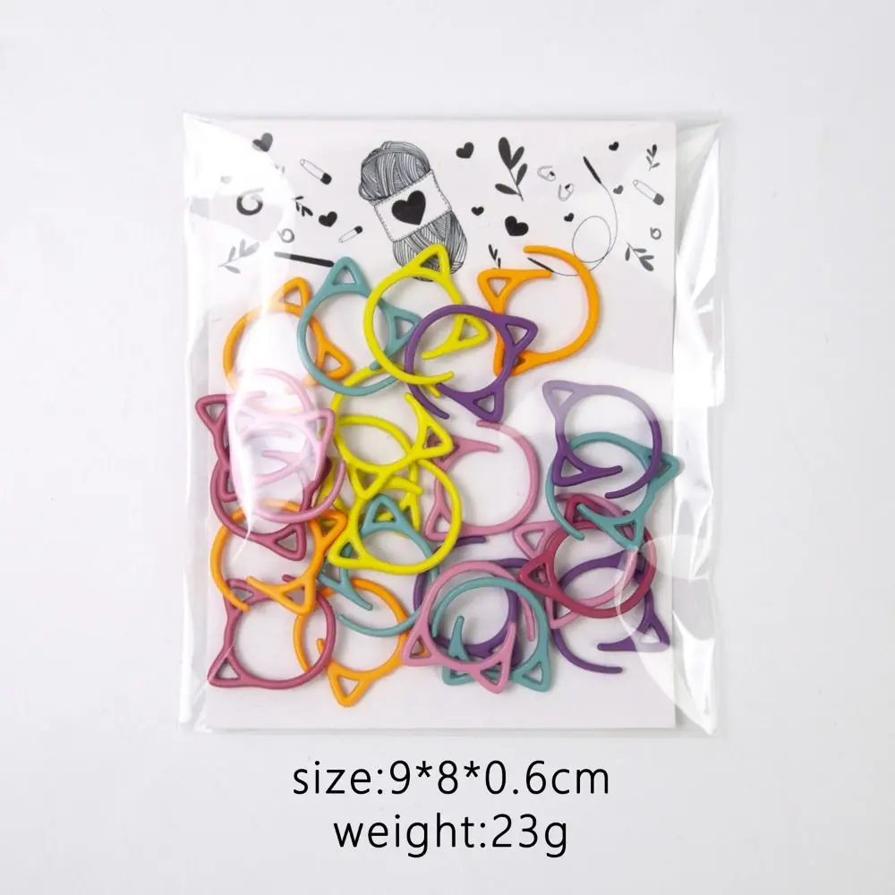 24Pcs Creative Cute Cat Ear Shaped Crochet Stitching Markers Metal Knitting Stitch Markers Locking Ring Accessory Sewing Supply