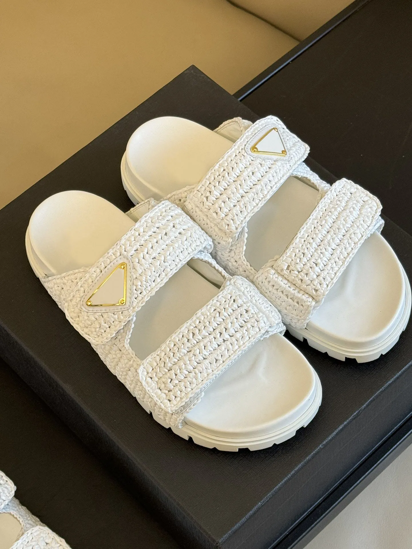 Women's Shoes Fussbett Raffia Dual Buckle Slide Comfort Sandals 20 Mm Flat Heel Logo Brand Vipol 9992403171930