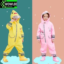 

Cartoon Rain Coat for Kids One Piece Rain Suit with Zipper & Buckle Closure Unisex Adjustable Waist Elastic Cuff Rain Poncho