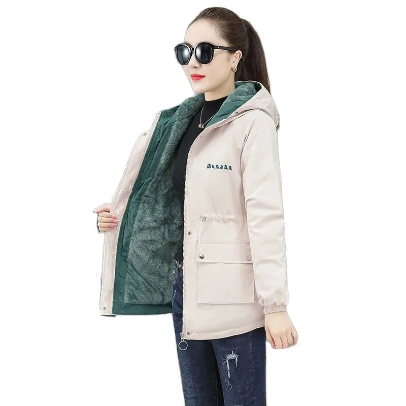 

Women Winter Jacke Fleece Thickening Femal Windbreaker 2022 New Slim Hooded Coat Jacket Autumn Lining Windbreaker