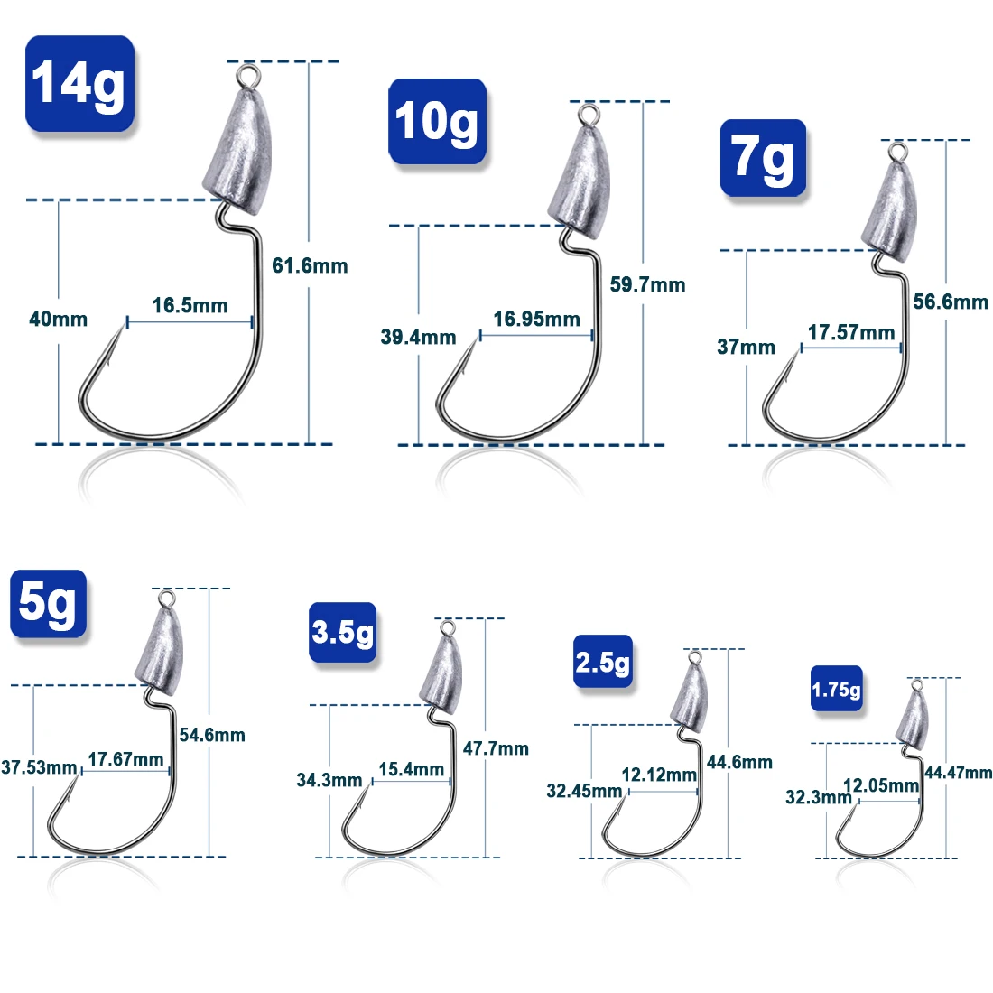 Bullet Jig Heads Fishing Hooks Saltwater Wide Gap Worm Hooks