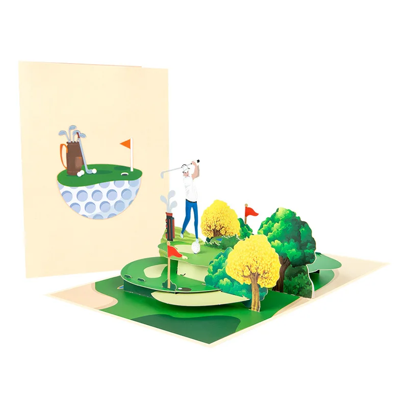 Pop up creative 3D greeting card sports cards golf handmade gift paper carving gifts thank you cards for business