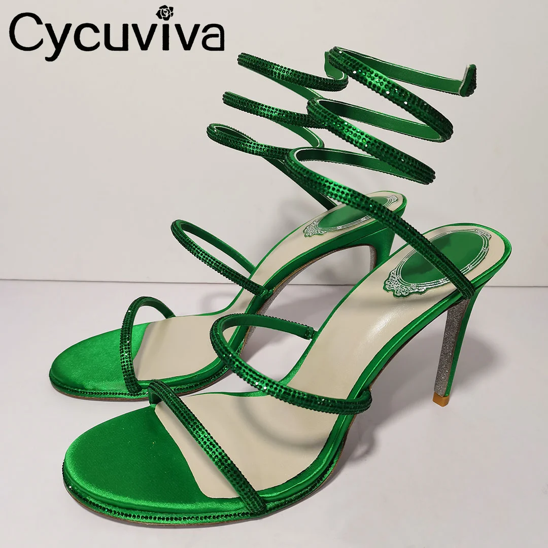 

Summer Snake Shape Circle High Heel Party Shoes Sexy Open Toe Runway Stilettos Crystal Narrow Band Gladiator Sandals 2023