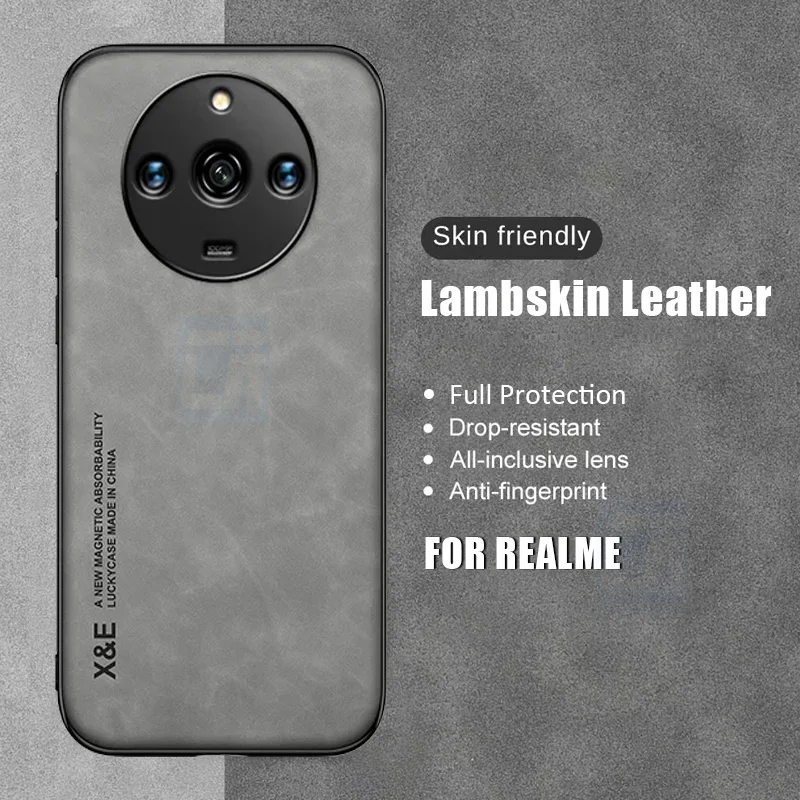 

Fashion Lambskin Leather Shockproof Case For Realme 11 10 Pro Plus GT Master Edition C55 C53 9i Silicone Magnetic Phone Cover