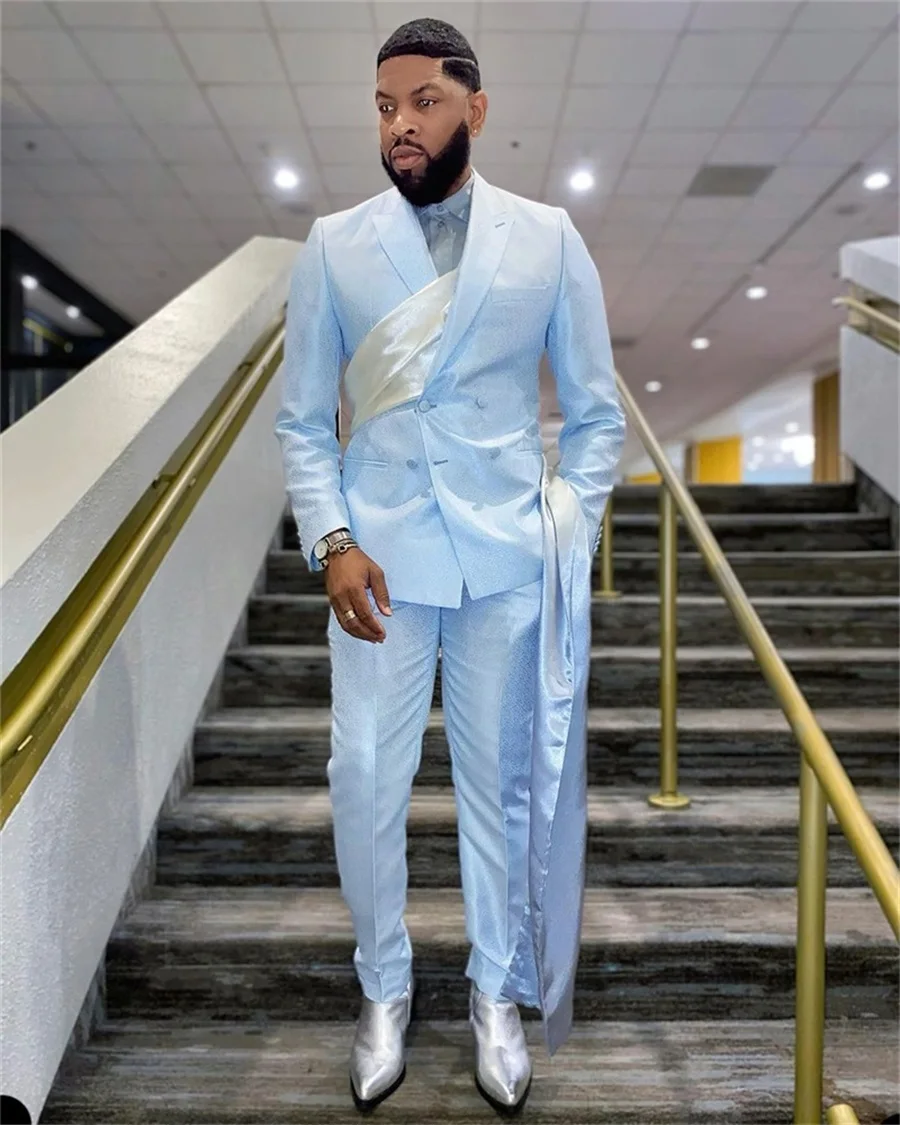 Designer Men Suits For Wedding Tuxedo Silk Satin 2 Pieces (Blazer+Pants) Double Breasted Formal Prom Evening Made