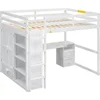Bunk Beds Full Size Loft Bed with Wardrobe and Desk, Wood Loft Bed Frame with Storage Shelves and Drawers Kids Bed 4