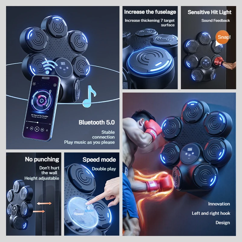 Music Boxing Machine Bluetooth Adult Electronic Wall Target HookPunch Equipment Target Wall Mounted Gym Home Equipment music boxing toys
