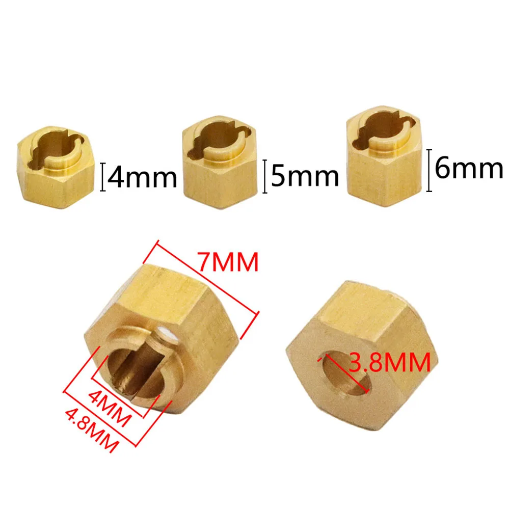 

4PCS Brass Extended Wheel Hex Hub Adapte For 1/18 RC Crawler Car TRAXXASS TRX-4M Model Building Accessories