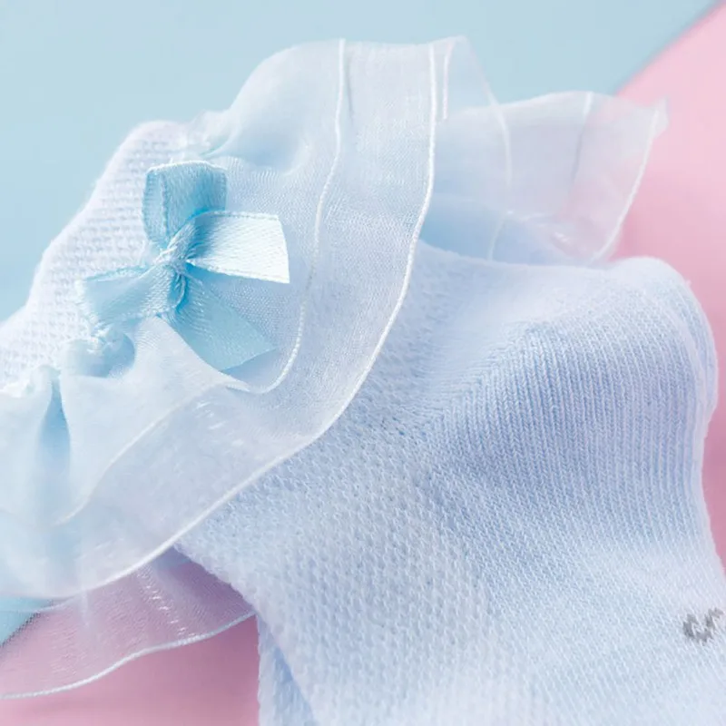  여아용 캐주얼 양말, 귀여운 러플 레이스, 편안한 얇은 섹션 메쉬 활 매듭, 공주 의류 액세서리, 1-9T