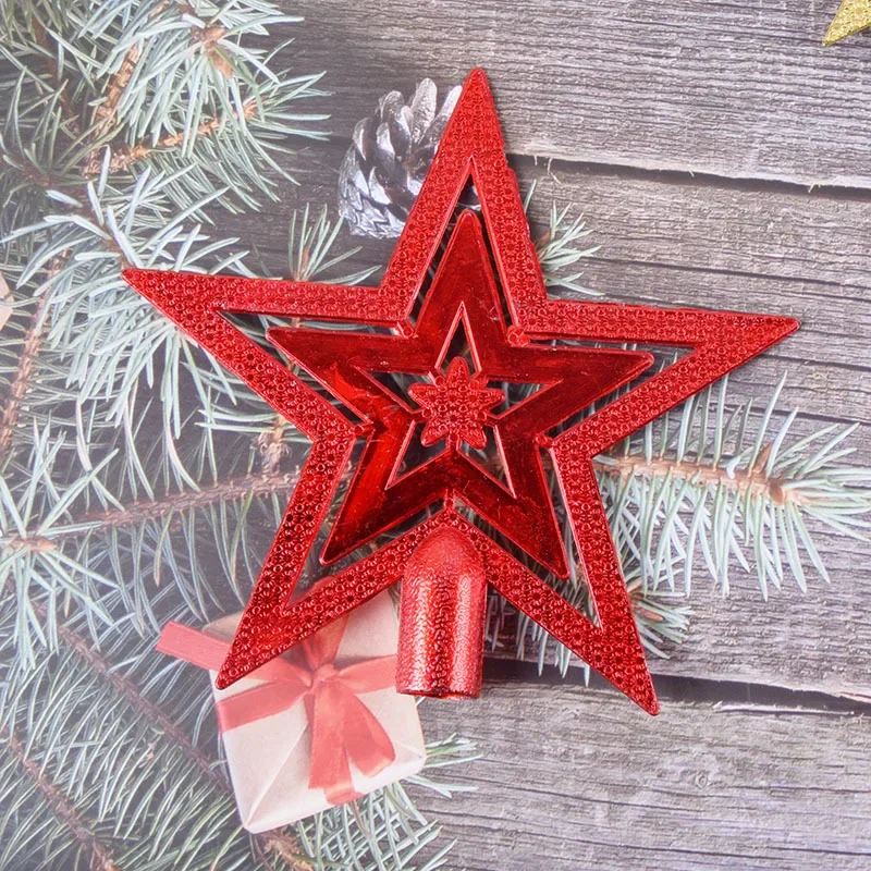 Description Picture 4 of item1pc Gold Silver Red Star Christmas Tree Top Star 3D Five-point Star Christmas Home Table Topper Xmas Decoration Merry Christmas
