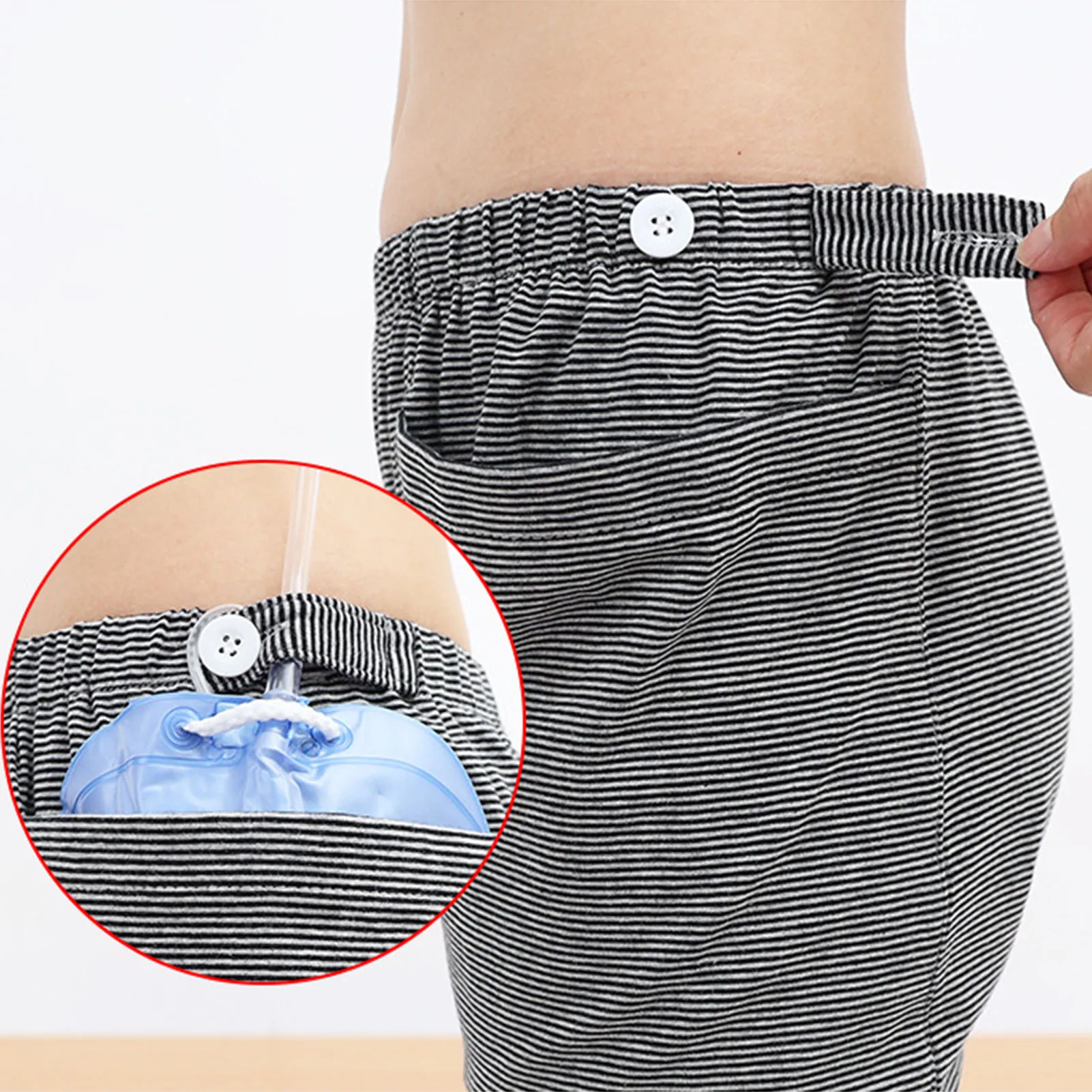 Incontinence Care Pants Breathable Catheter Underwear Double Pocket Fit 2000ml Bags Black White Stripes for Ostomy for Elderly 5