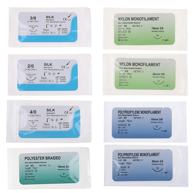 12PCS 2/0 3/0 4/0 Dental Surgical Needle Silk Medical Thread Suture Surgical Practice Kit Teaching Demonstrations