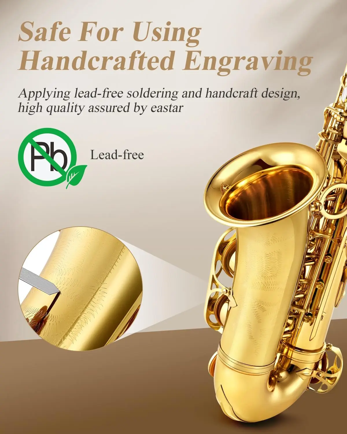 AS-Ⅱ Student Alto Saxophone E Flat Gold Lacquer Alto Beginner Sax Full Kit With Carrying Sax Case Mouthpiece Straps Reeds