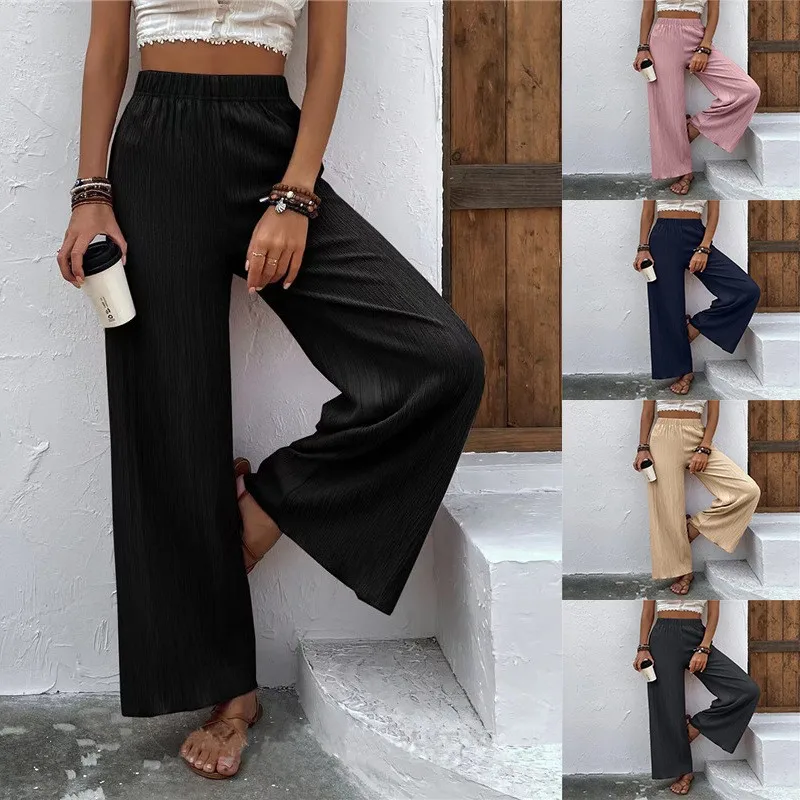 

2023 New Crease Female Wide Leg Pants Autumn Spring Causal Solid Appear Thin Broad Leg Fashion Long Trousers